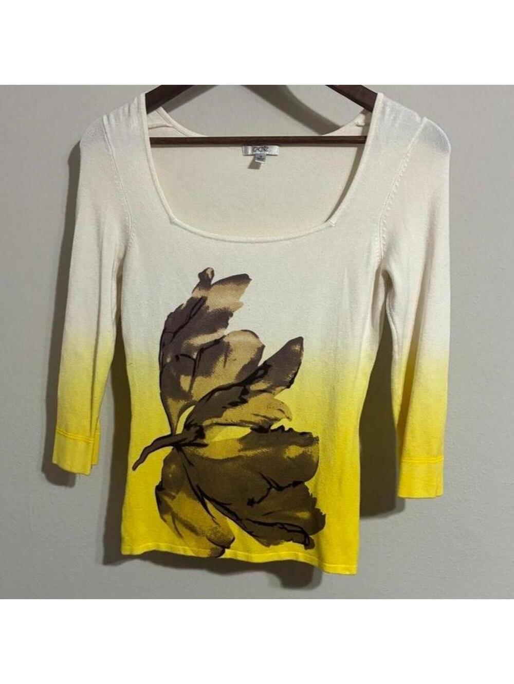 Cache Y2K White Yellow Floral Ombré Knit Top Size Small